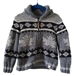 Canadiana Knit Zip Cardigan Sweater – Canada Graphic – Grey & Black – 3T